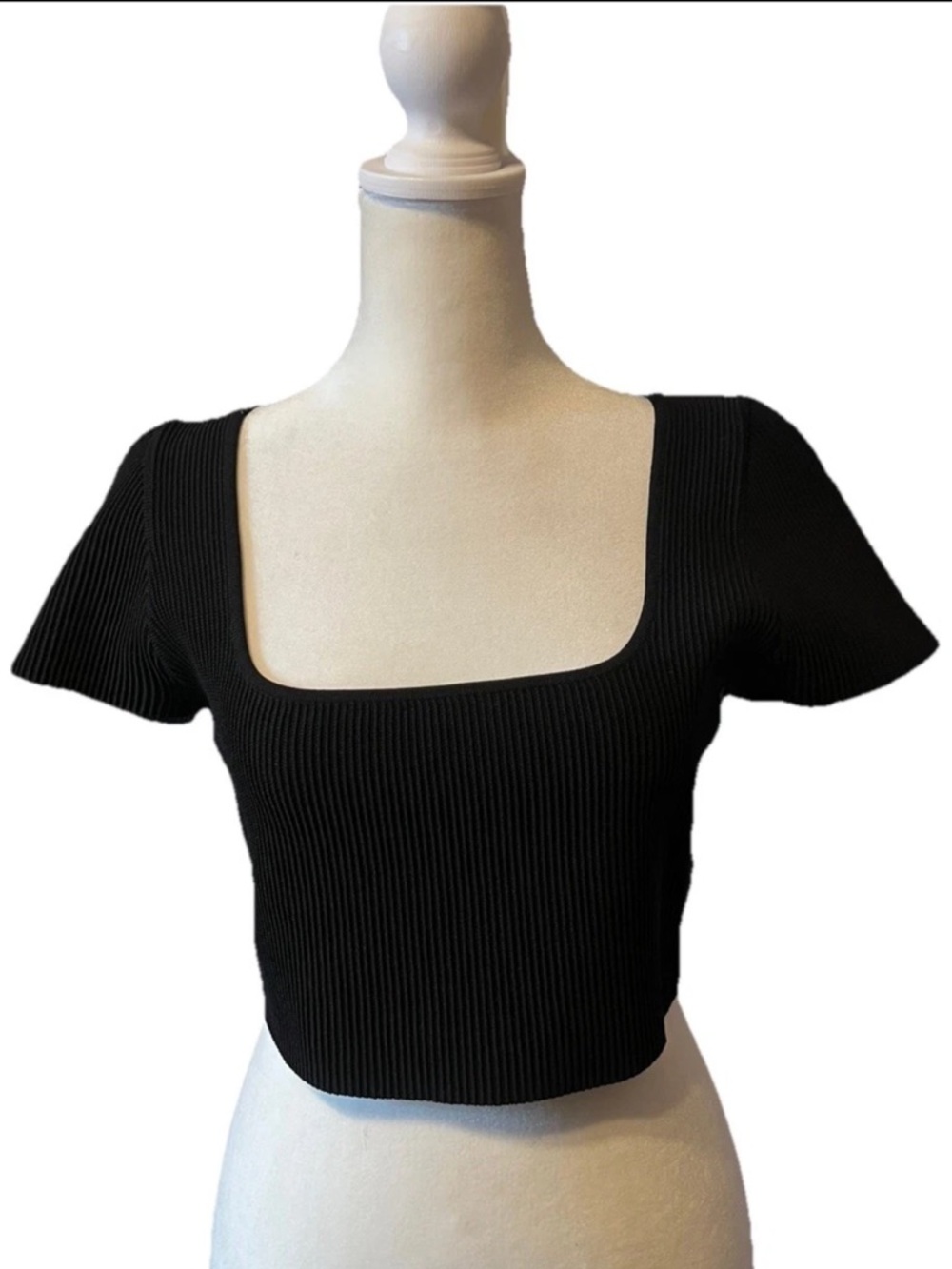 Aritzia Babaton Sculpt Knit Black Square Neck Crop Top Women’s Size Large